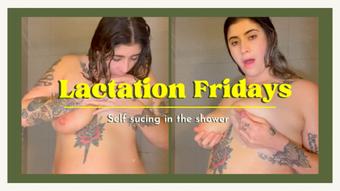 Lactation Fridays: Self Sucking and Milking in Shower (stargirlmilf)