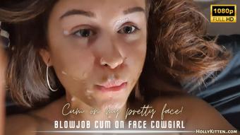 Teen takes his load on her pretty face (HollyKitten)