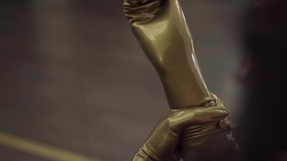 Fitting Gold Latex Gloves Asmr