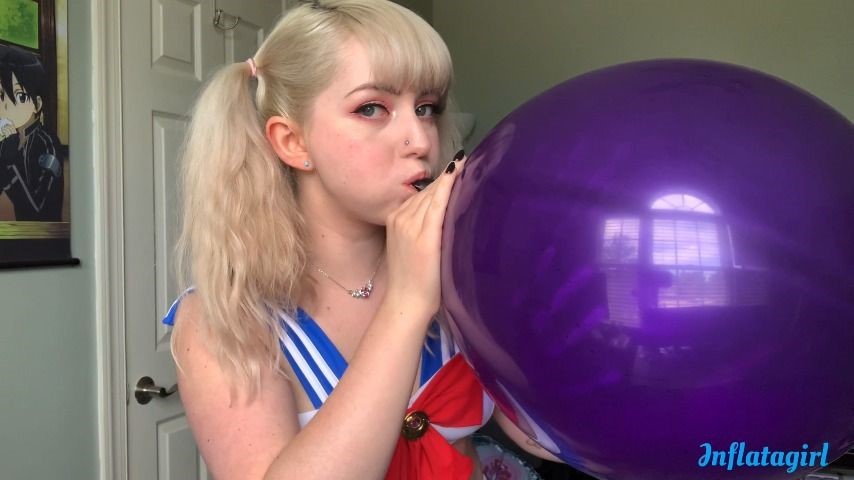 Inflatagirl Blowing My Big Purple Balloon