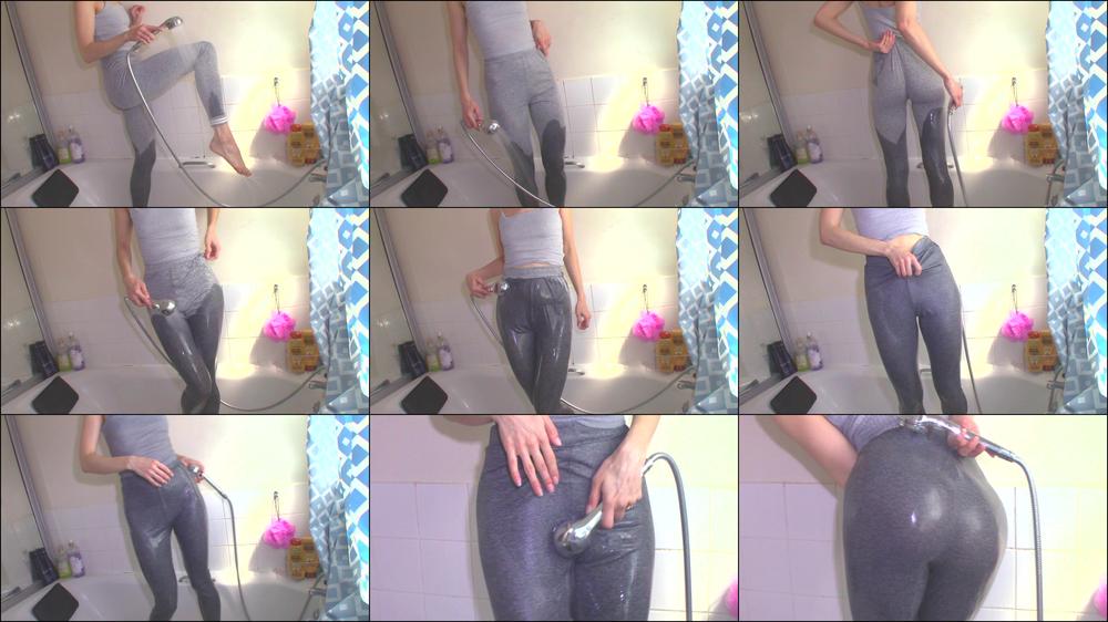 Wet Gray Yoga Pants In SHOWER