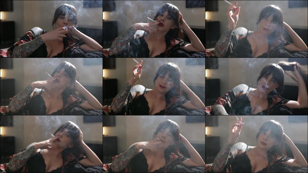 Smoking VS120s in Black Bra and Cover Up