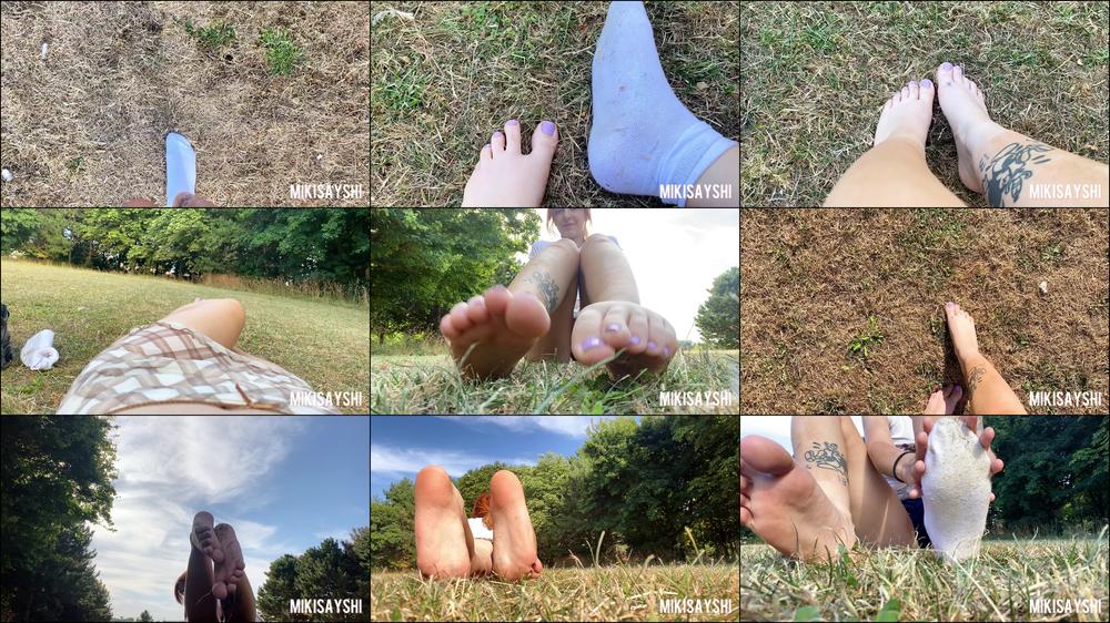 White Socks And Bare Feet Outdoors