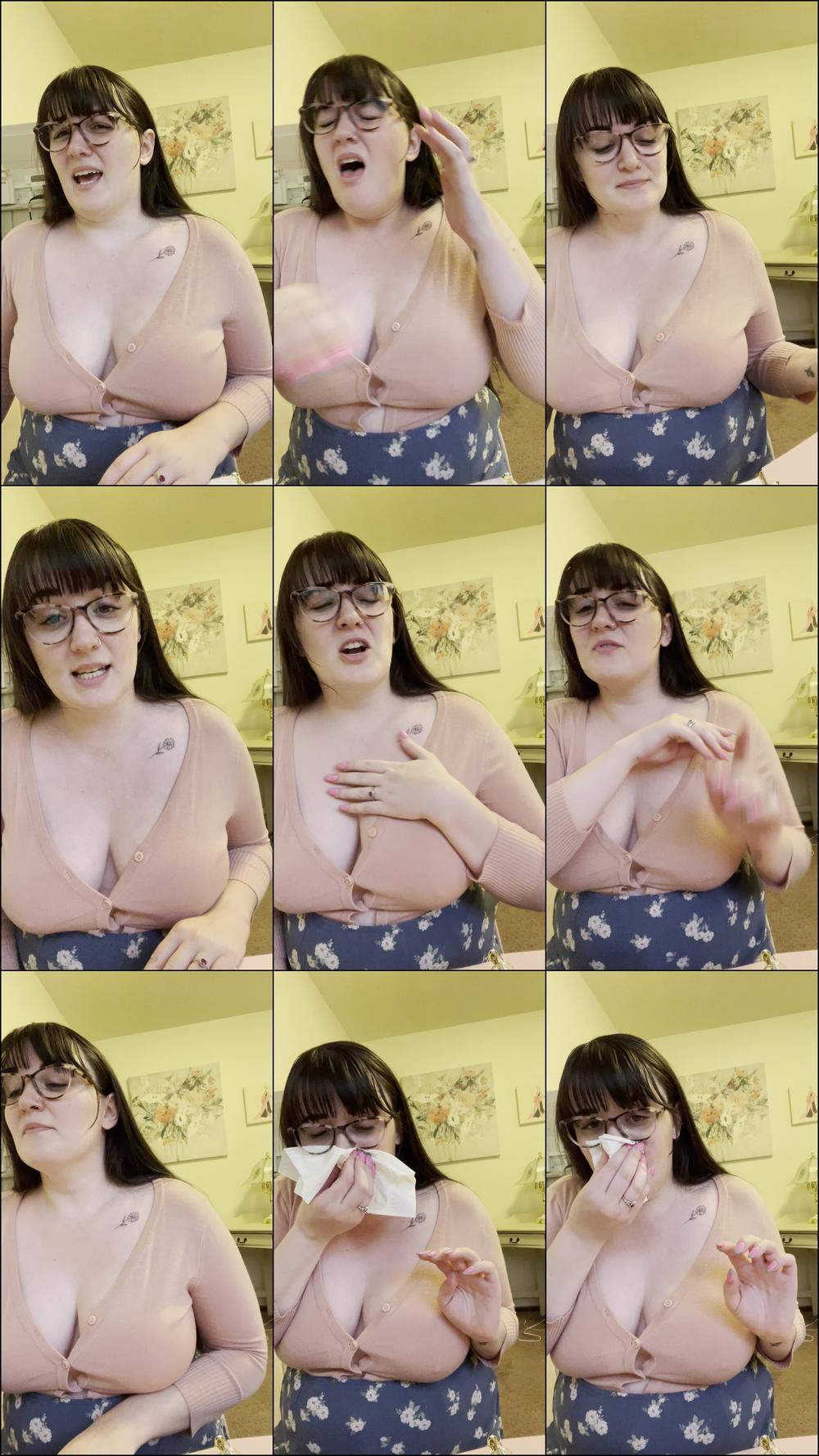 Busty Teacher Sneezing From a Cold