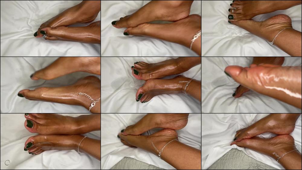 Ebony Girl Pours Oil All Over Her Feet