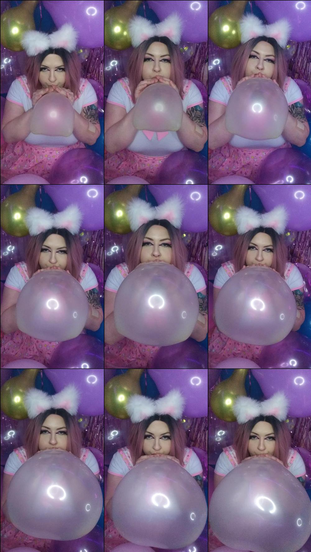 Schoolgirl Kitten blows heart balloon - October 29, 2021