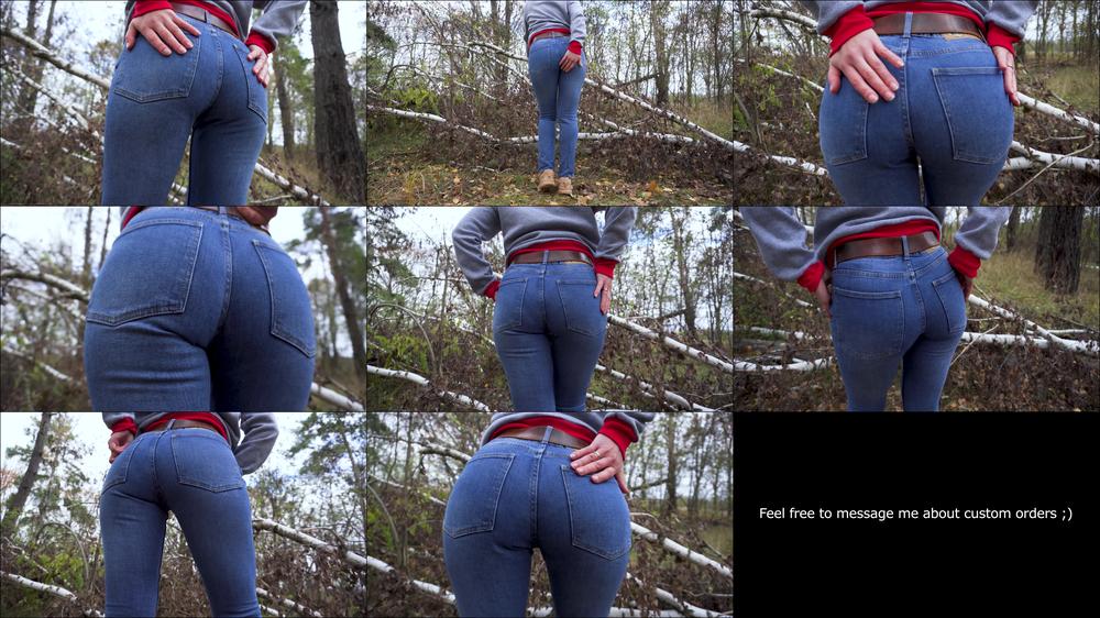 Milf In Tight Blue Jeans Teases Her Big Ass Outdoors