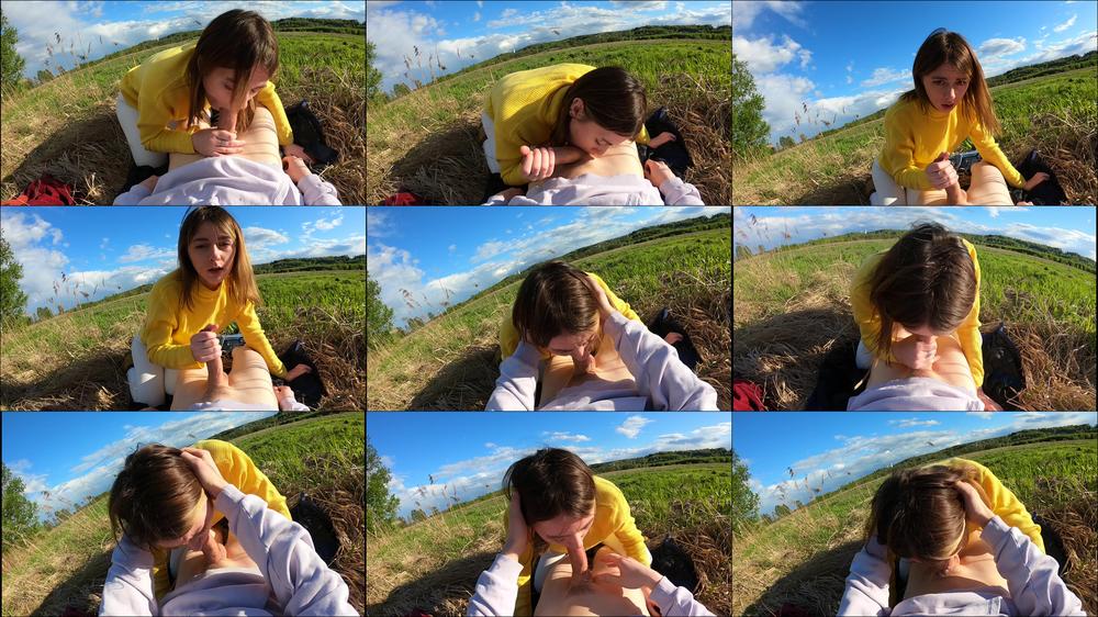 Oral creampie for young girl outdoors 4K