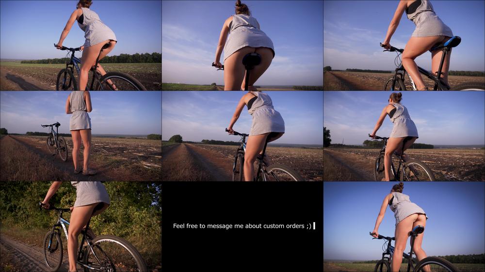 Cycling Outdoors And Flashing Ass In Miniskirt