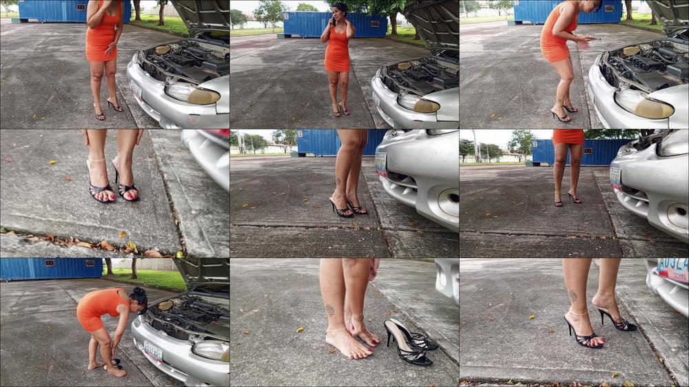 Goddess Foot Fetish - While I Hope To Repair My Car I Have To Scratch My Feet With High Heels (3)
