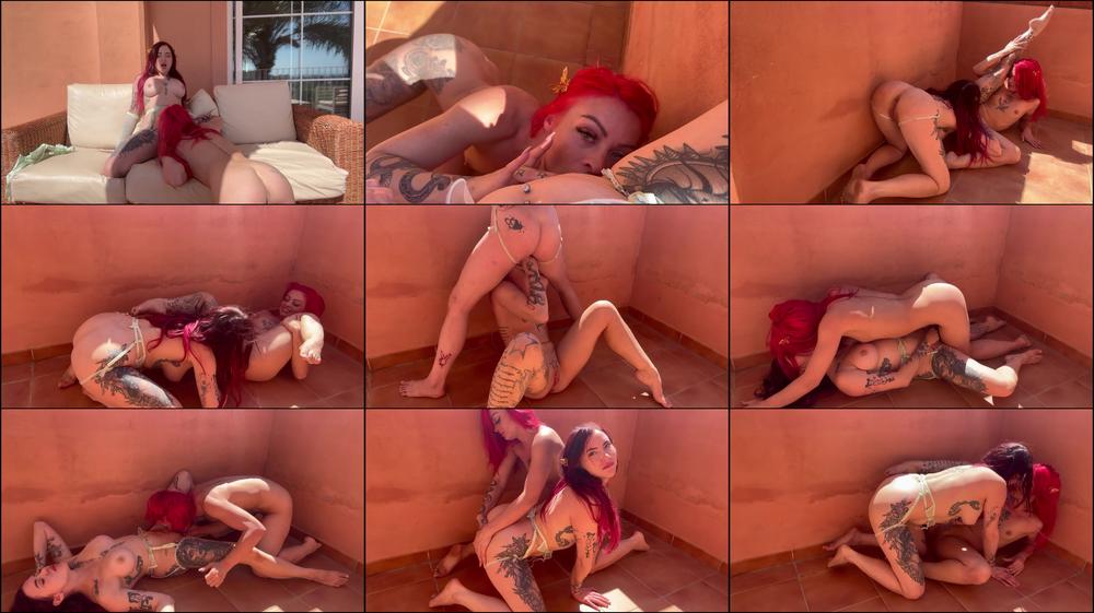 Naughty lesbian fairies fuck on the balcony