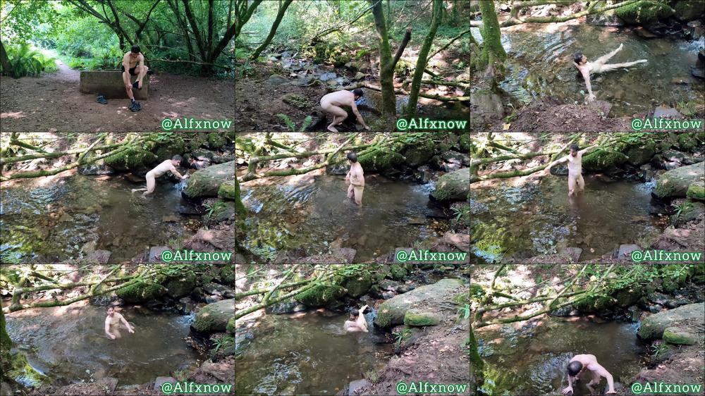 WHITE MAN PEEING IN A COLD CREEK