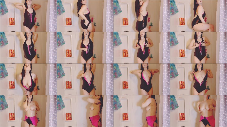 Caityfoxx Black And Pink Swimsuit Strip