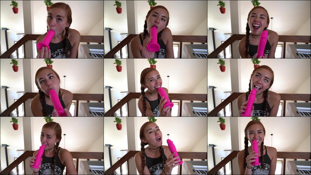 Playful Silly Face Dildo Sucking