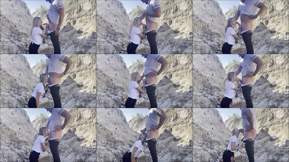 Deepthroat outdoor. Cum in mouth/tits