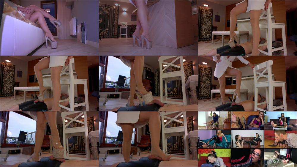 Top Quality - Lady Weronika - Gold High Heels Balls Splashing And Shoejob - Full