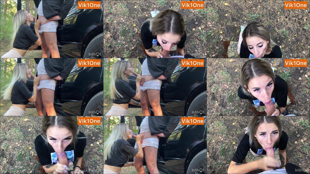 Deepthroat outdoor and cum in mouth