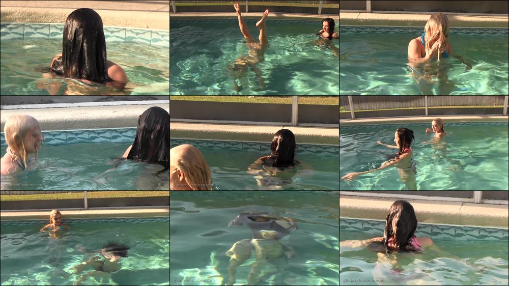 Ashlynn & Maria Wet Hair In The Pool