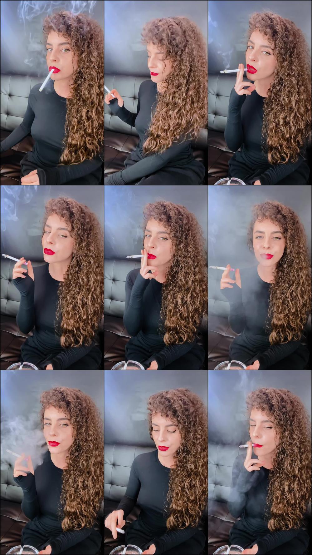 Smoking Marlboro Gold with Curly Hair