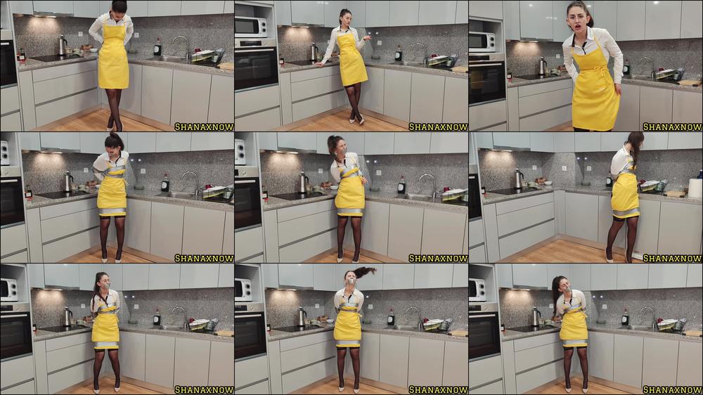 STUNNING WAITRESS SEXY TIGHT APRON FETISH BONDAGE DUCT TAPE