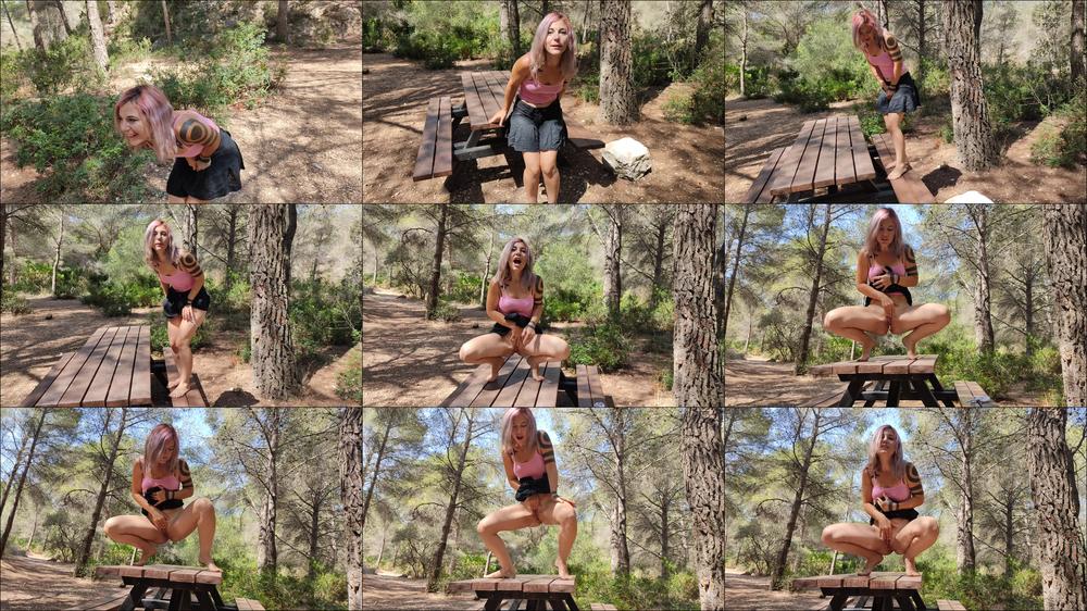 Pissing several times soaking a picnic table