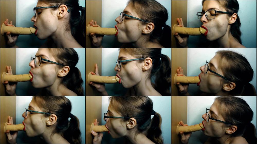 Sloppy dildo blowjob with red lipstick