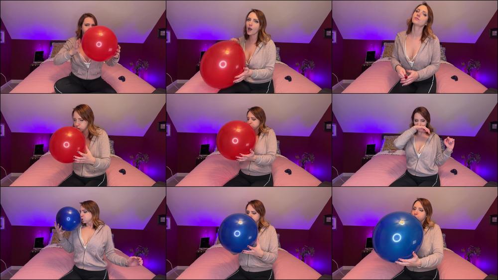 Blowing Big Red and Blue Balloons Non Pop
