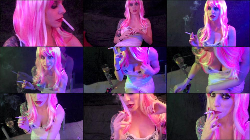 Smoking in Pink and White Wig