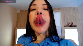 Naughty Girl Slides Her Tongue along Dildo before Pleasuring (Melted_Chocolate)