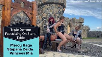 Triple Domme Facesitting on Stone Table (Blazed Brat)