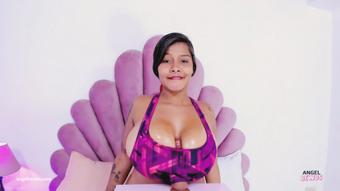 Oily Titty fuck in Sportsbra and Topless (AngelBewbs)
