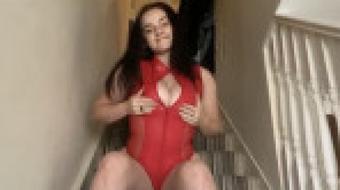 Teen in Red Leather Swimsuit Orgasming (Tiffanybabe01)