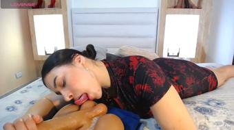 Saliva Coats Her Tongue as She Licks Her Large Dildo (Melted_Chocolate)