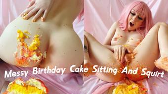Messy Birthday Cake Sitting And Squirt (mikisayshi)