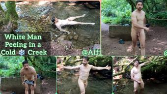 WHITE MAN PEEING IN A COLD CREEK (Alfxnow)