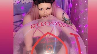 Goth kitten inflates 32" clear balloon - December 01, 2021 (GothAmber)