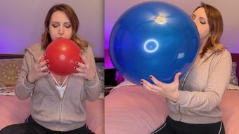 Blowing Big Red and Blue Balloons Non Pop (SneezeGoddess)
