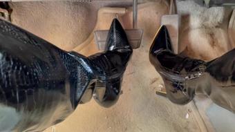 Foot Fetish Paradise - Katherine Failed Cranking Battle On Black Pvc Boots Vs The Chevy Celebrity (Foot Fetish Paradise)