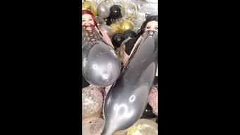Goth GFs blow long black balloons - January 16, 2022 (GothAmber)